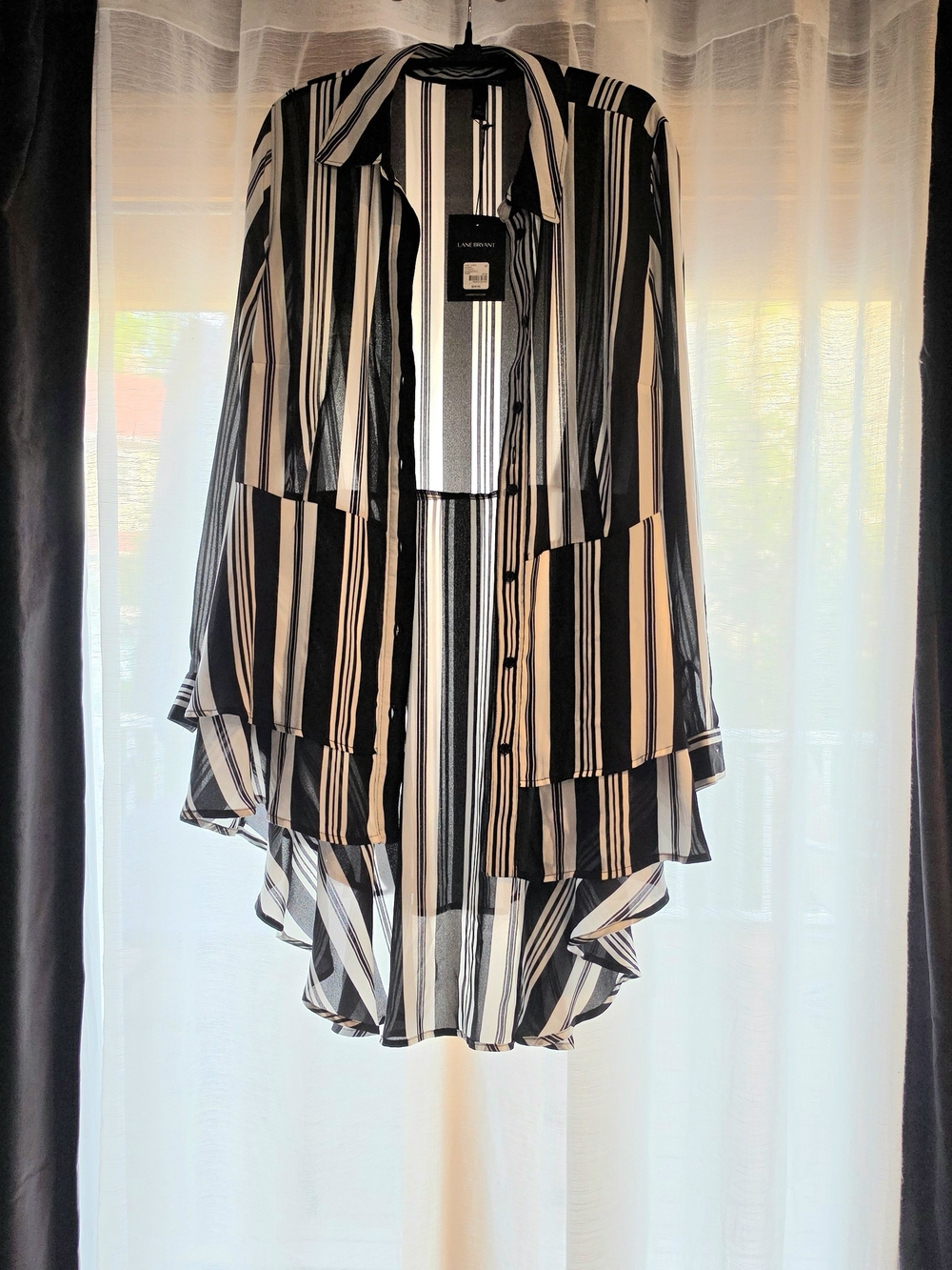Lane Bryant Black & White Striped High-Low Tiered Skirted Blouse